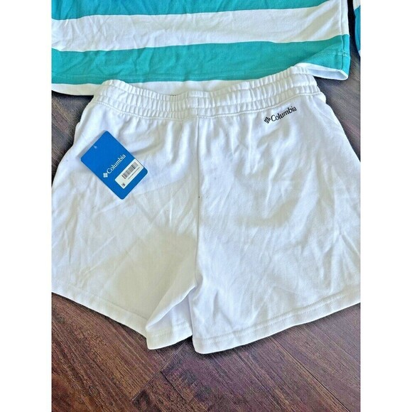 Columbia Women’s Sweatshirt & Shorts Lounge set 2 pieces  aqua green/white - Picture 6 of 12